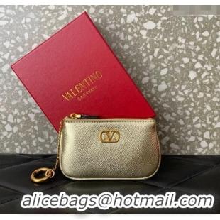 Promotional Valentino Vlogo Signature Grainy Calfskin Key Ring Pouch VLTN038 Gold 2025