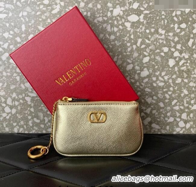 Promotional Valentino Vlogo Signature Grainy Calfskin Key Ring Pouch VLTN038 Gold 2025