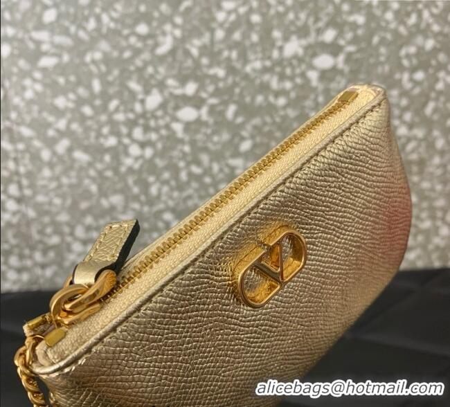 Promotional Valentino Vlogo Signature Grainy Calfskin Key Ring Pouch VLTN038 Gold 2025