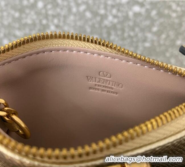 Promotional Valentino Vlogo Signature Grainy Calfskin Key Ring Pouch VLTN038 Gold 2025