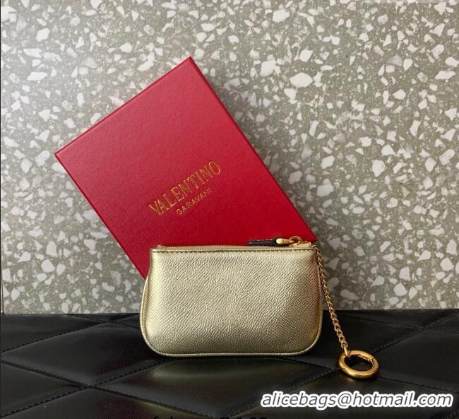 Promotional Valentino Vlogo Signature Grainy Calfskin Key Ring Pouch VLTN038 Gold 2025