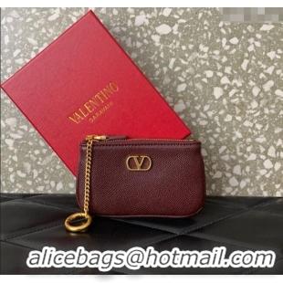 Famous Brand Valentino Vlogo Signature Grainy Calfskin Key Ring Pouch VLTN038 Burgundy 2025