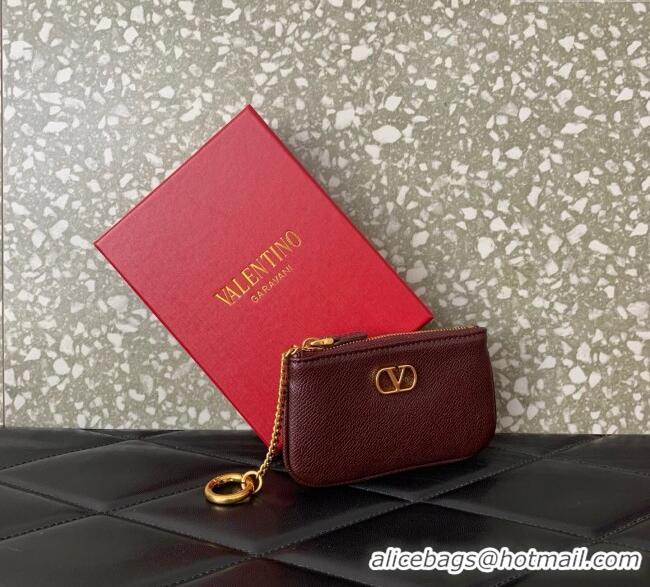 Famous Brand Valentino Vlogo Signature Grainy Calfskin Key Ring Pouch VLTN038 Burgundy 2025