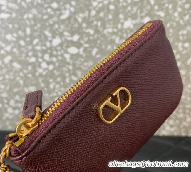 Famous Brand Valentino Vlogo Signature Grainy Calfskin Key Ring Pouch VLTN038 Burgundy 2025