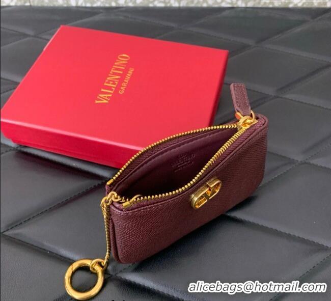 Famous Brand Valentino Vlogo Signature Grainy Calfskin Key Ring Pouch VLTN038 Burgundy 2025
