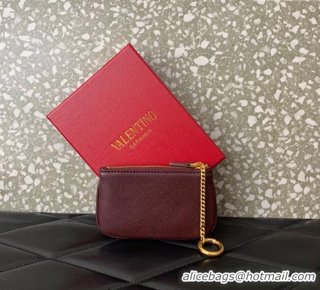 Famous Brand Valentino Vlogo Signature Grainy Calfskin Key Ring Pouch VLTN038 Burgundy 2025