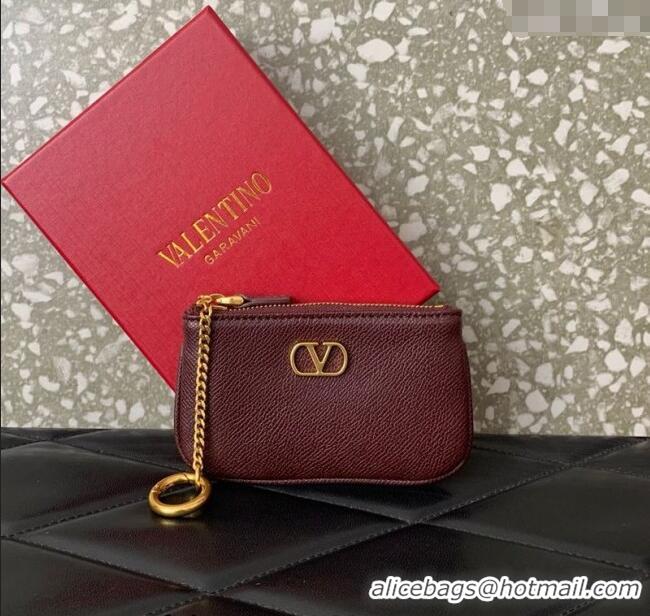 Famous Brand Valentino Vlogo Signature Grainy Calfskin Key Ring Pouch VLTN038 Burgundy 2025