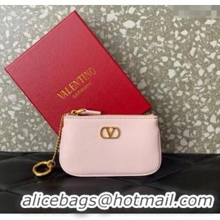 Big Discount Valentino Vlogo Signature Grainy Calfskin Key Ring Pouch VLTN038 Light Pink 2025