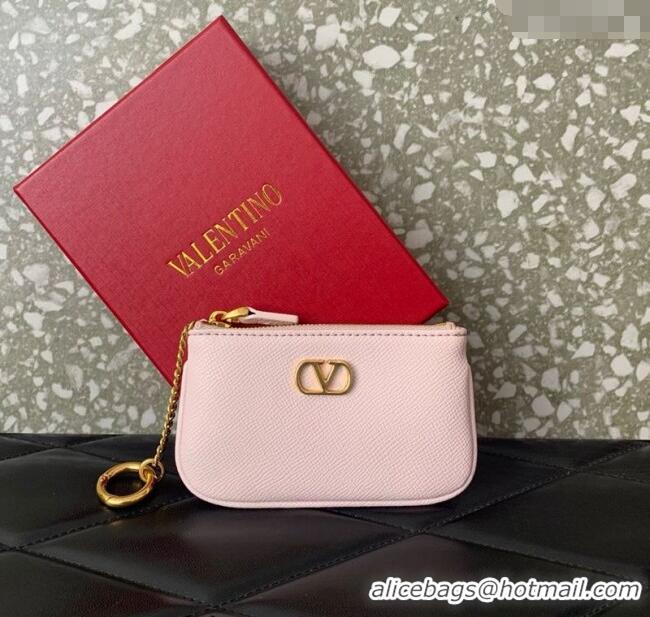 Big Discount Valentino Vlogo Signature Grainy Calfskin Key Ring Pouch VLTN038 Light Pink 2025