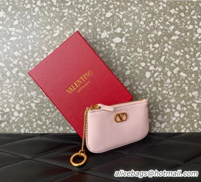 Big Discount Valentino Vlogo Signature Grainy Calfskin Key Ring Pouch VLTN038 Light Pink 2025