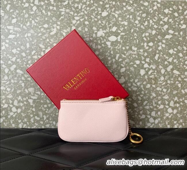 Big Discount Valentino Vlogo Signature Grainy Calfskin Key Ring Pouch VLTN038 Light Pink 2025
