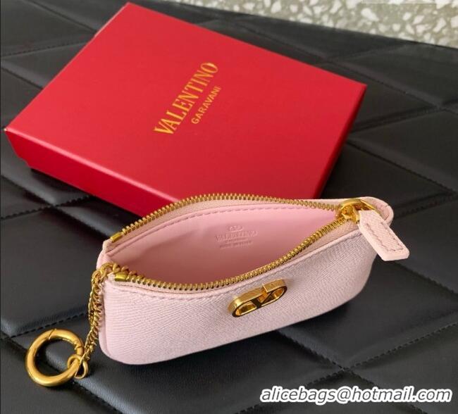 Big Discount Valentino Vlogo Signature Grainy Calfskin Key Ring Pouch VLTN038 Light Pink 2025