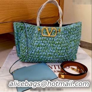 Promotional Valentino Viva Superstar Crochet Medium Shopping Bag 22002L Green/Blue 2025