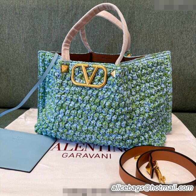 Promotional Valentino Viva Superstar Crochet Medium Shopping Bag 22002L Green/Blue 2025
