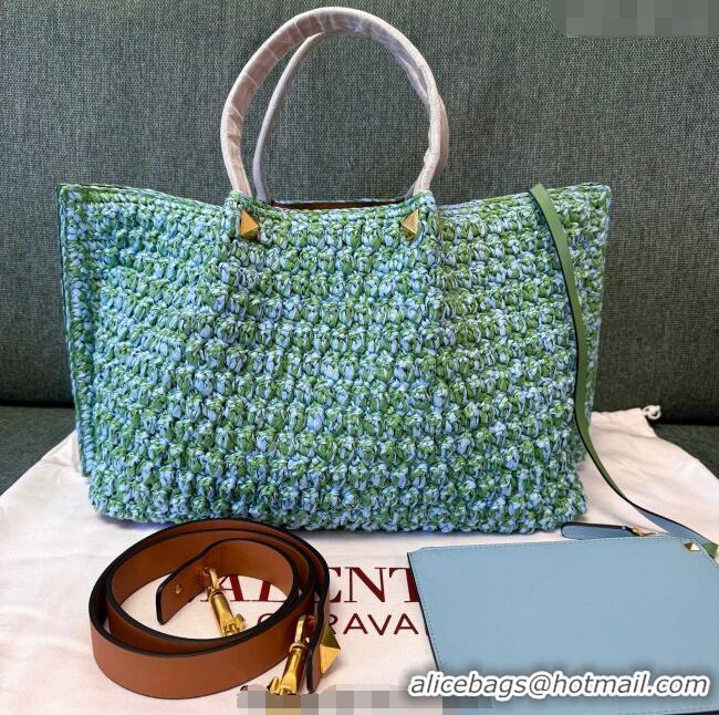 Promotional Valentino Viva Superstar Crochet Medium Shopping Bag 22002L Green/Blue 2025