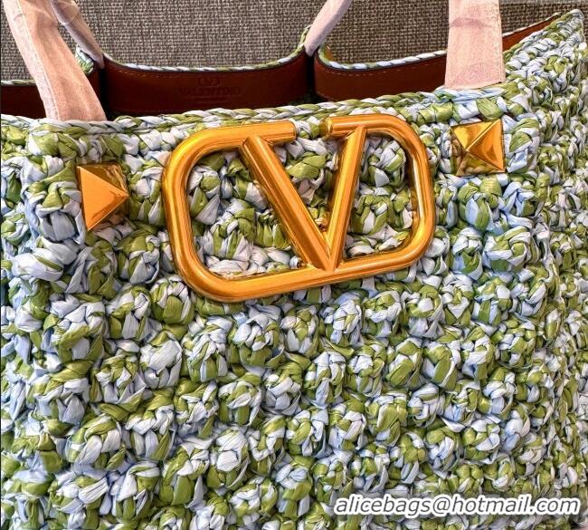 Promotional Valentino Viva Superstar Crochet Medium Shopping Bag 22002L Green/Blue 2025