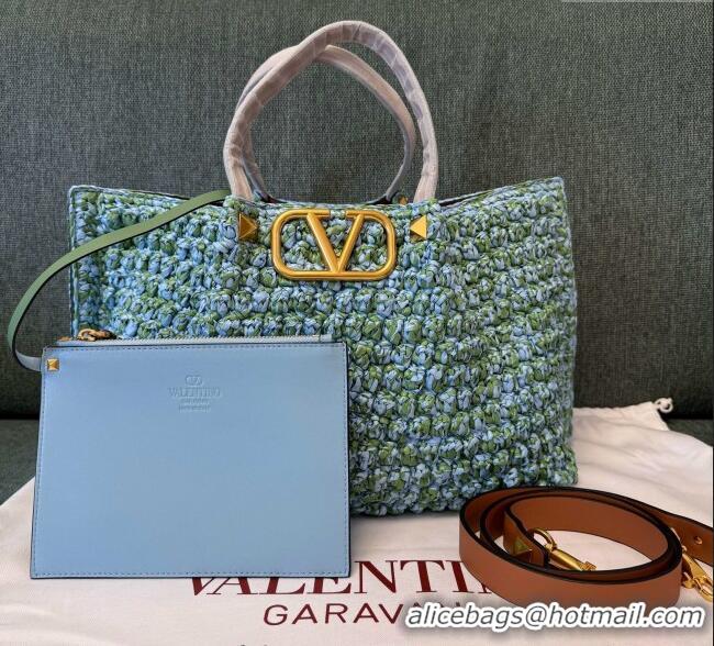 Promotional Valentino Viva Superstar Crochet Medium Shopping Bag 22002L Green/Blue 2025