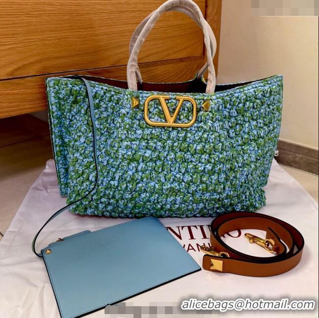 Promotional Valentino Viva Superstar Crochet Medium Shopping Bag 22002L Green/Blue 2025