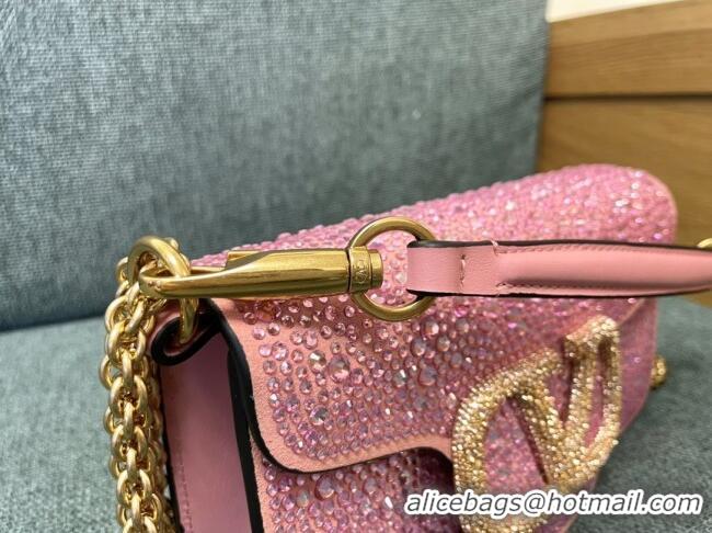 Best Quality Valentino Small Loco Bag with Crystals 1134 Pink 2025
