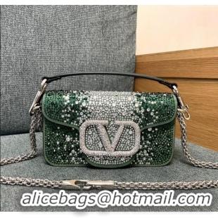 Trendy Design Valentino Small Loco Bag with Crystals 1134 Green 2025