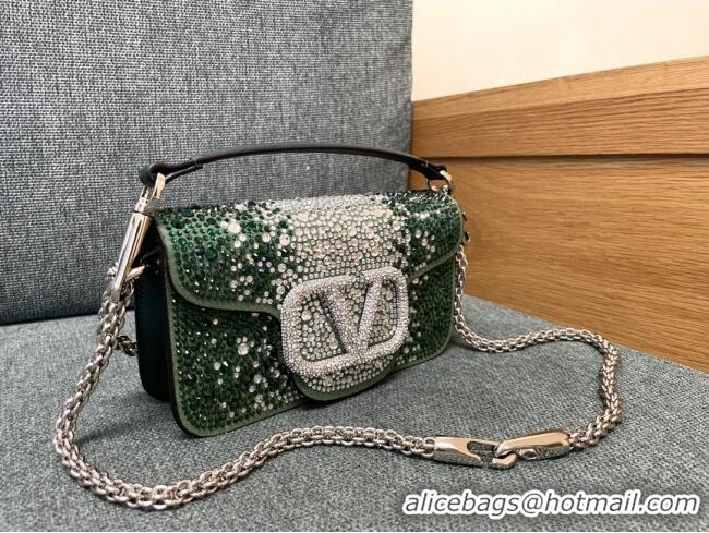 Trendy Design Valentino Small Loco Bag with Crystals 1134 Green 2025