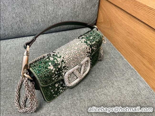 Trendy Design Valentino Small Loco Bag with Crystals 1134 Green 2025
