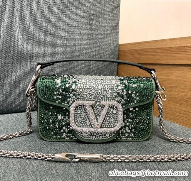 Trendy Design Valentino Small Loco Bag with Crystals 1134 Green 2025