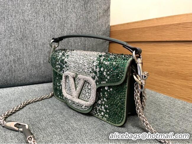 Trendy Design Valentino Small Loco Bag with Crystals 1134 Green 2025