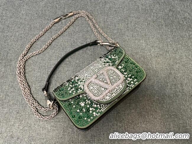 Trendy Design Valentino Small Loco Bag with Crystals 1134 Green 2025