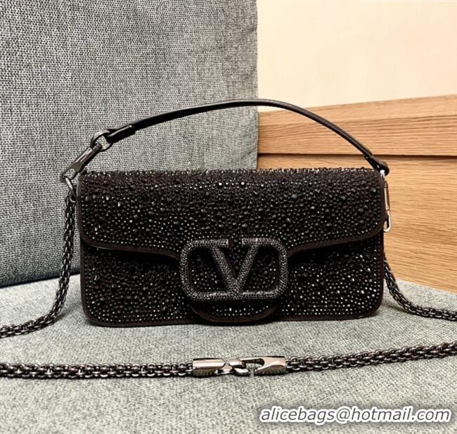 Top Grade Valentino Medium Loco Bag with Crystals 1134 Chocolate/Black 2025