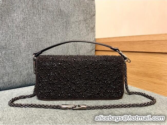 Top Grade Valentino Medium Loco Bag with Crystals 1134 Chocolate/Black 2025