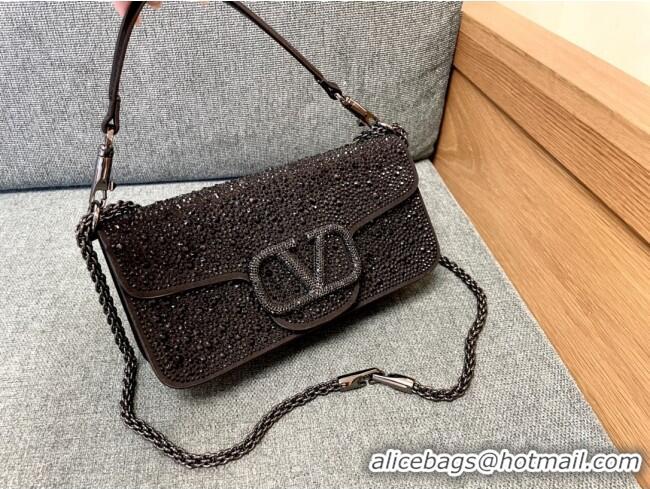 Top Grade Valentino Medium Loco Bag with Crystals 1134 Chocolate/Black 2025