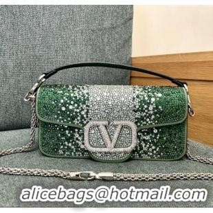 Reasonable Price Valentino Medium Loco Bag with Crystals 1134 Green 2025
