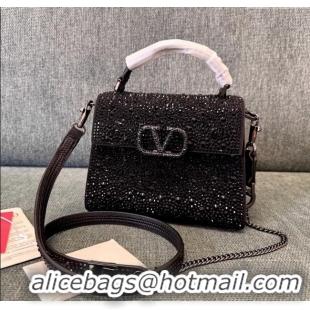 Trendy Design Valentino Mini VSling Handbag with Sparkling Strass Embroidery 01996 Chocolate/Black 2025