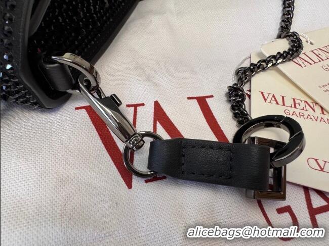 Trendy Design Valentino Mini VSling Handbag with Sparkling Strass Embroidery 01996 Chocolate/Black 2025