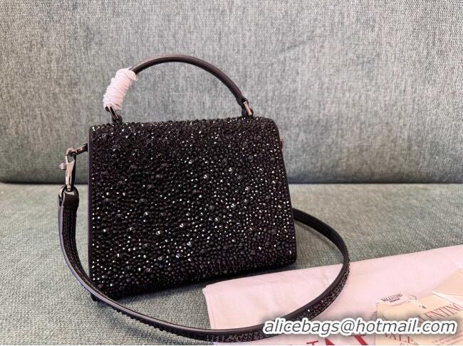 Trendy Design Valentino Mini VSling Handbag with Sparkling Strass Embroidery 01996 Chocolate/Black 2025
