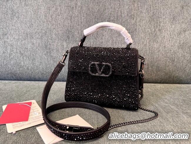 Trendy Design Valentino Mini VSling Handbag with Sparkling Strass Embroidery 01996 Chocolate/Black 2025