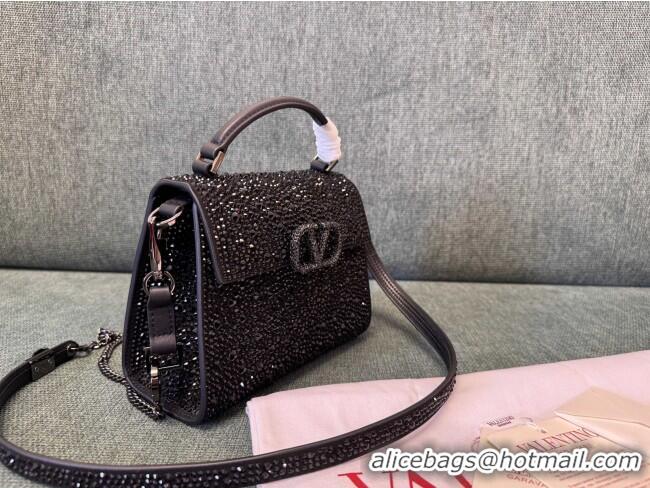 Trendy Design Valentino Mini VSling Handbag with Sparkling Strass Embroidery 01996 Chocolate/Black 2025
