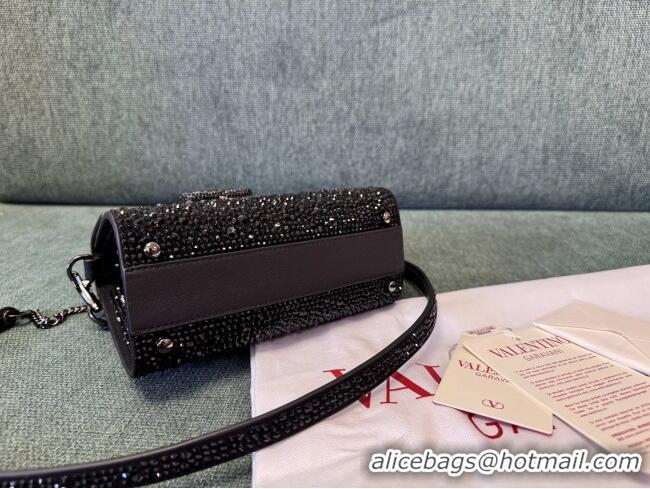 Trendy Design Valentino Mini VSling Handbag with Sparkling Strass Embroidery 01996 Chocolate/Black 2025