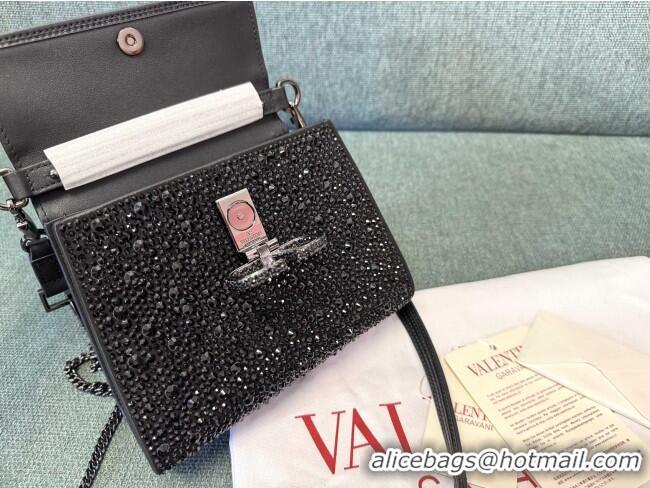 Trendy Design Valentino Mini VSling Handbag with Sparkling Strass Embroidery 01996 Chocolate/Black 2025