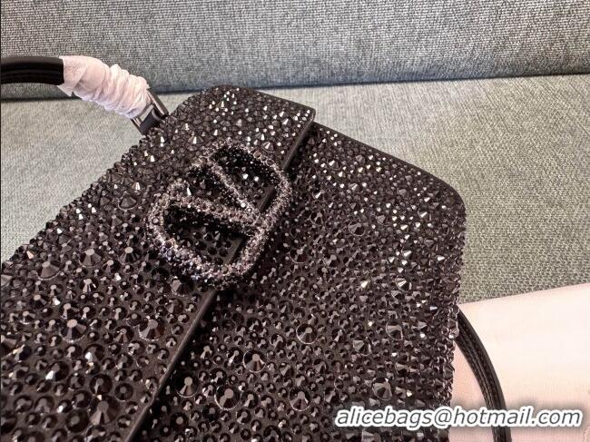 Trendy Design Valentino Mini VSling Handbag with Sparkling Strass Embroidery 01996 Chocolate/Black 2025