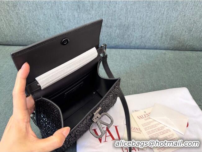 Trendy Design Valentino Mini VSling Handbag with Sparkling Strass Embroidery 01996 Chocolate/Black 2025