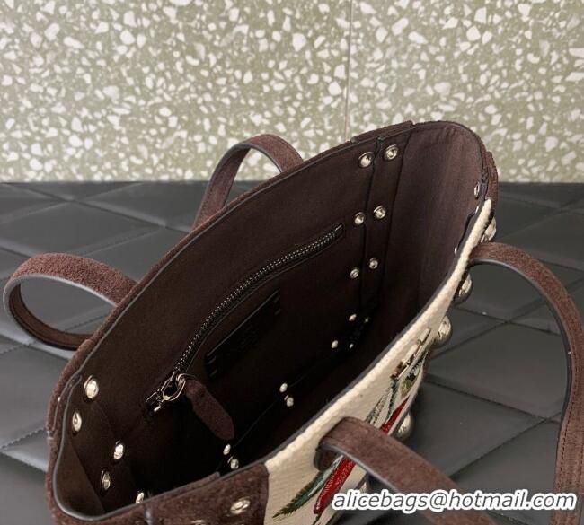 Top Quality Valentino Garavani Nellcote Mini Cherryfic Embroidered Shopping Bag 0078 Brown 2025