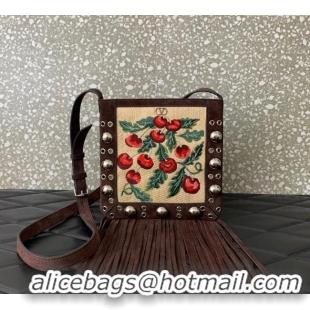 Good Quality Valentino Garavani Nellcote Small Shoulder Bag In Jacquard Raffia With Cherryfic Pattern 2034 Brown 2025