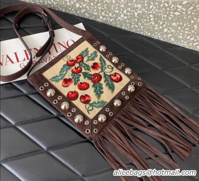 Good Quality Valentino Garavani Nellcote Small Shoulder Bag In Jacquard Raffia With Cherryfic Pattern 2034 Brown 2025