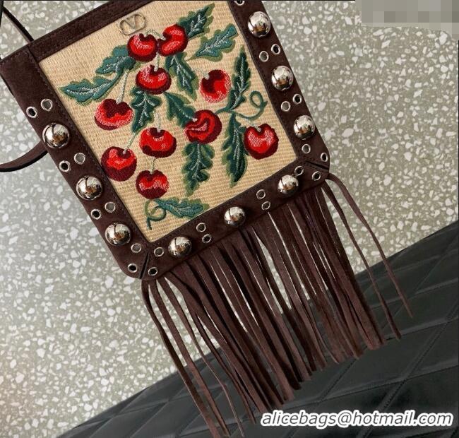 Good Quality Valentino Garavani Nellcote Small Shoulder Bag In Jacquard Raffia With Cherryfic Pattern 2034 Brown 2025