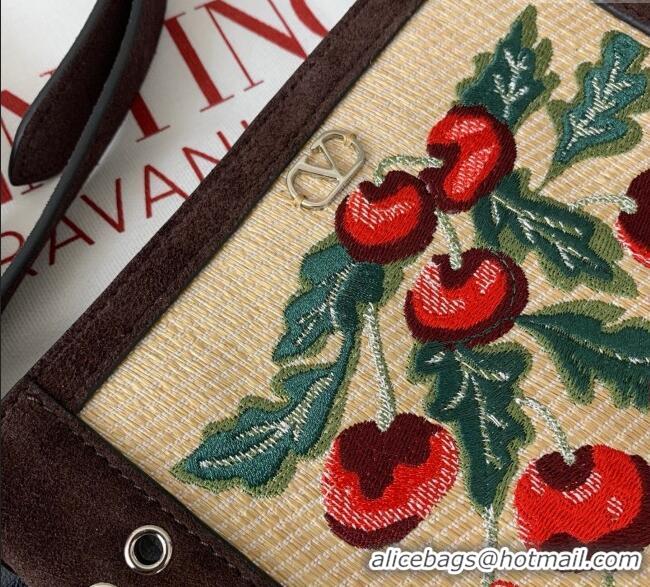 Good Quality Valentino Garavani Nellcote Small Shoulder Bag In Jacquard Raffia With Cherryfic Pattern 2034 Brown 2025