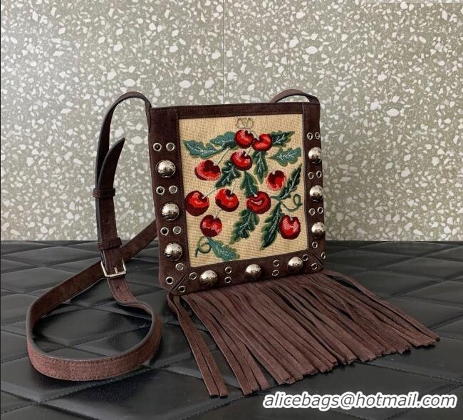 Good Quality Valentino Garavani Nellcote Small Shoulder Bag In Jacquard Raffia With Cherryfic Pattern 2034 Brown 2025