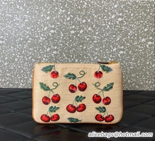 Super Quality Vlogo Signature Pouch In Jacquard Raffia With Cherryfic Pattern VLTN036 2025