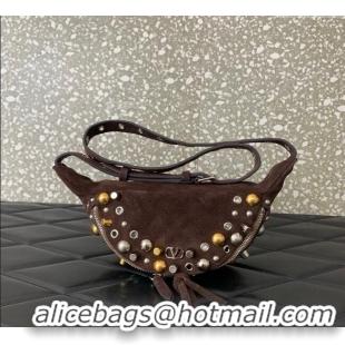 Best Quality Valentino Nellcote Belt Bag in Suede with Studs 2039 Brown 2025